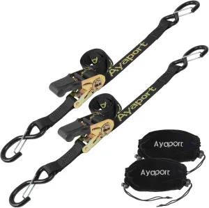 Ayaport Boat Trailer Transom Tie Down Straps for Boat Jet ski Kayak Canoe 4 Feet 2400lbs Break Strength Heavy Duty Ratchet Straps with S Hooks, Pack of 2