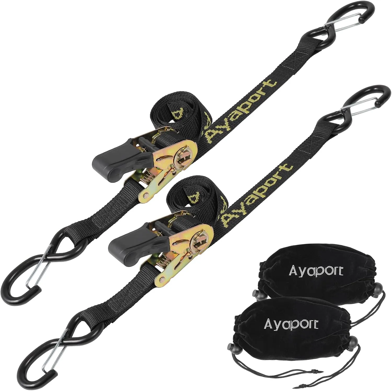 Ayaport Boat Trailer Transom Tie Down Straps for Boat Jet ski Kayak Canoe 4 Feet 2400lbs Break Strength Heavy Duty Ratchet Straps with S Hooks, Pack of 2