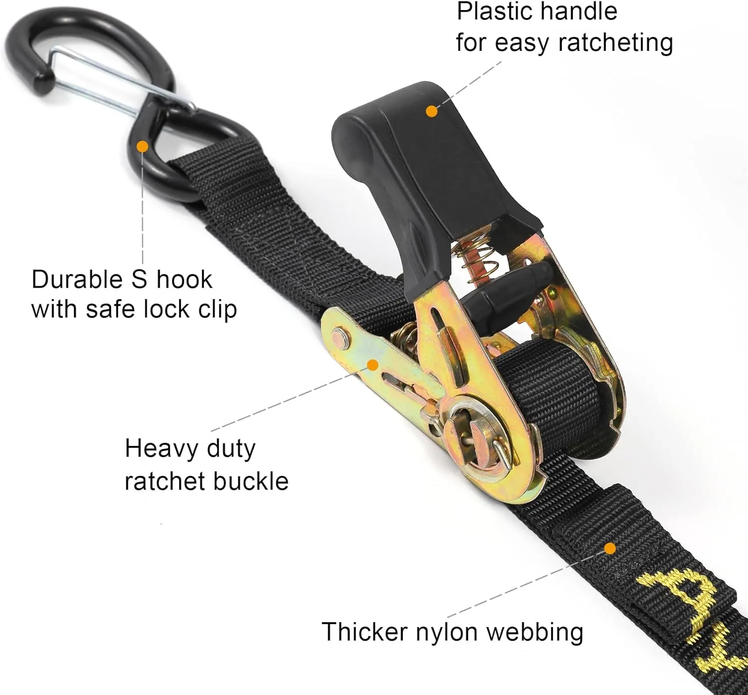 Ayaport Boat Trailer Transom Tie Down Straps for Boat Jet ski Kayak Canoe 4 Feet 2400lbs Break Strength Heavy Duty Ratchet Straps with S Hooks, Pack of 2