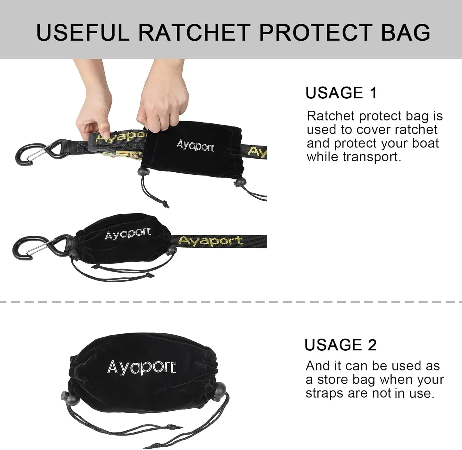 Ayaport Boat Trailer Transom Tie Down Straps for Boat Jet ski Kayak Canoe 4 Feet 2400lbs Break Strength Heavy Duty Ratchet Straps with S Hooks, Pack of 2