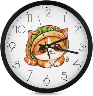 Backwards Is Cat Wall Clock 10 Inch Silent Non-ticking Battery Operated Decorative Clock for Kitchen Bedroom