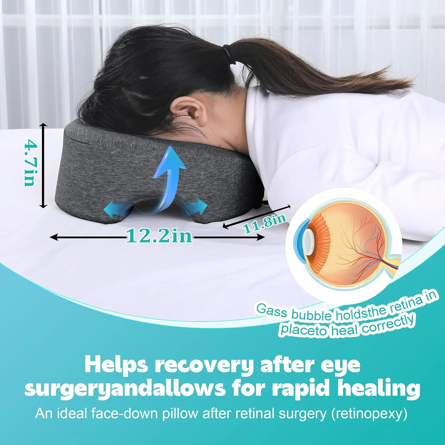 BALAPET Breathable Face Down Pillow, Massage Pillow Face Down After Eye Surgery, Adjustable Memory Foam Stomach Sleeping Pillow for Rest and Recovery(Dark Gray)