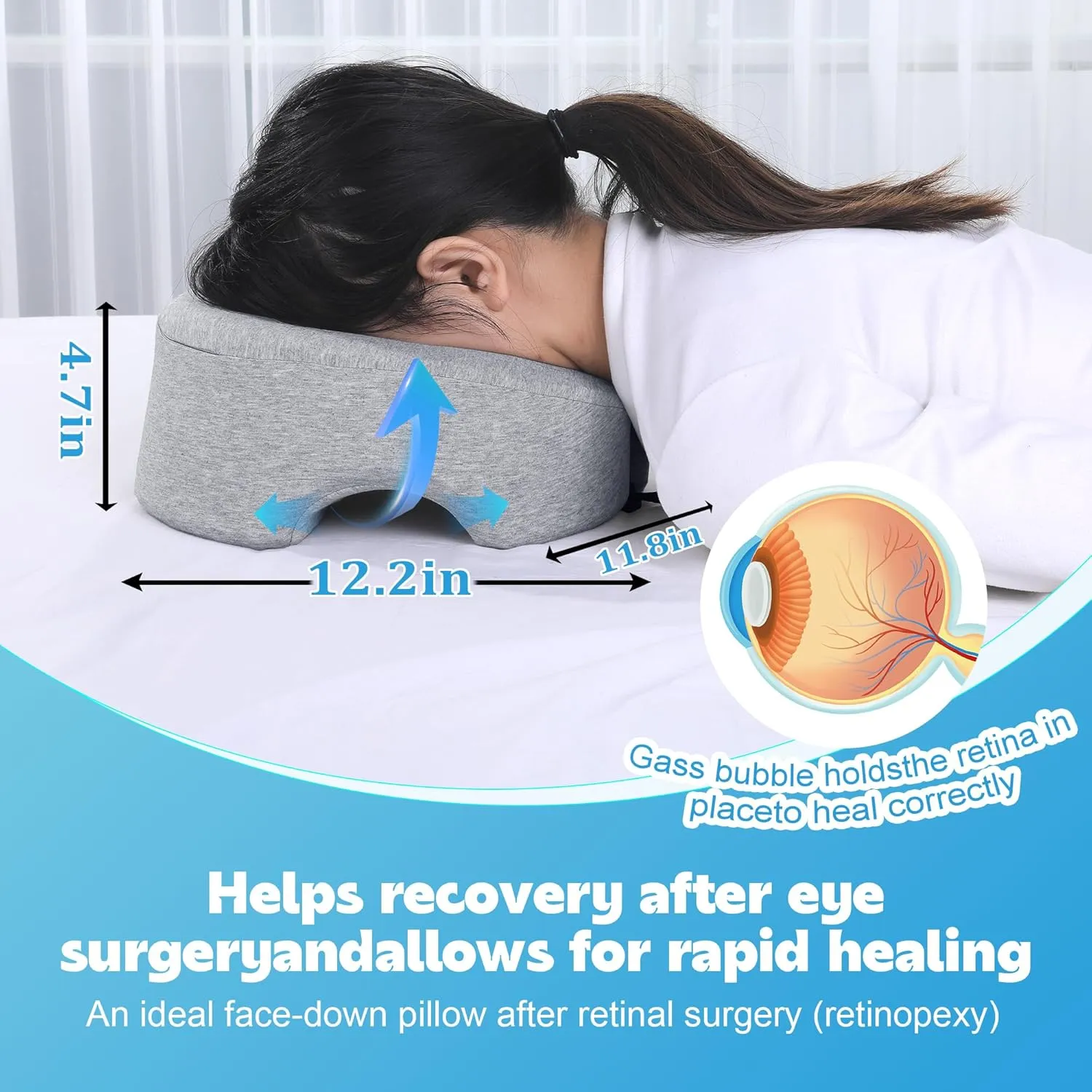 BALAPET Breathable Face Down Pillow, Massage Pillow Face Down After Eye Surgery, Adjustable Memory Foam Stomach Sleeping Pillow for Rest and Recovery(Light Gray)
