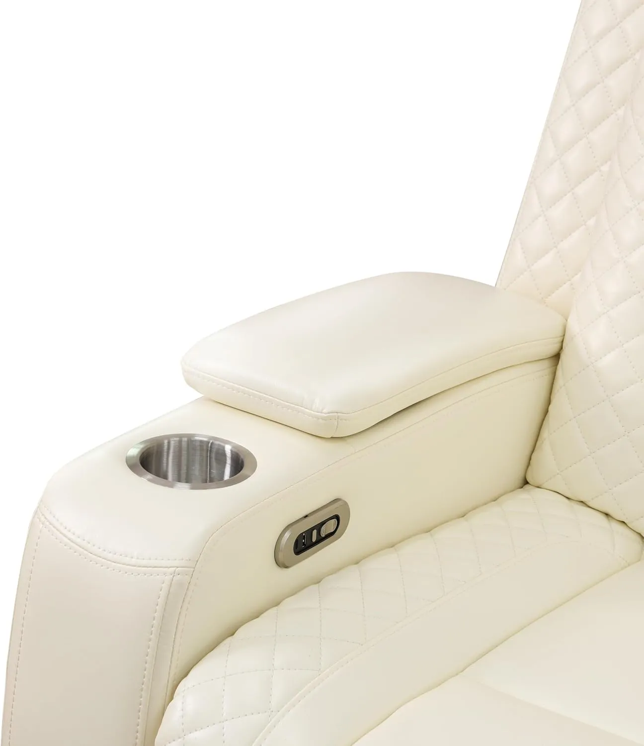 Ball & Cast Power Recliner Sofa Sectional Couch,Breathing Leather Living Room Reclining w/Wireless Chargers LED,Home Theater 3 Seat Couches with Lighting Reversible Coffe Table & Metal Support,White