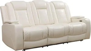 Ball & Cast Power Recliner Sofa Sectional Couch,Breathing Leather Living Room Reclining w/Wireless Chargers LED,Home Theater 3 Seat Couches with Lighting Reversible Coffe Table & Metal Support,White