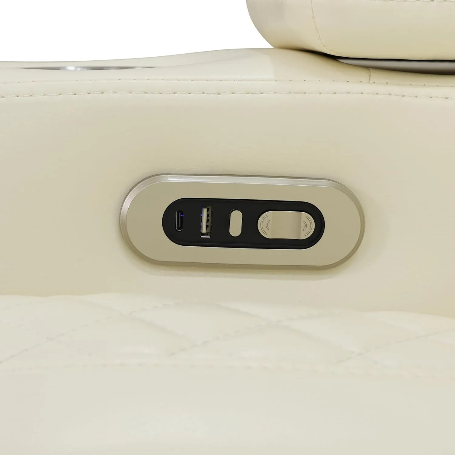 Ball & Cast Power Recliner Sofa Sectional Couch,Breathing Leather Living Room Reclining w/Wireless Chargers LED,Home Theater 3 Seat Couches with Lighting Reversible Coffe Table & Metal Support,White