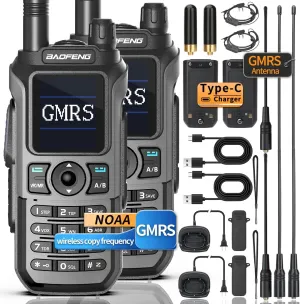 BAOFENG GMRS Radio GM21 GMRS Handheld Radio Long Range Walkie Talkies for UV-5R GMRS Rechargeable Two Way Radio 999 Channels NOAA Weather Receiver DTMF Copy Frequency Battery USB-C Charger(2 Pack)