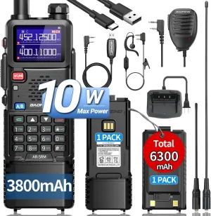 BAOFENG Ham Radio10W Radio AR-5RM Handheld Two Way Radio NOAA Weather Radio 5RM Rechargeable Long Range Walkie Talkies Survival Gear Copy Frequency 999CH with USB Charger 3800mAh Battery Speaker Mic