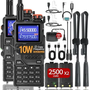 BAOFENG K5Plus 10W Ham Radio, Handheld Radio Long Range with Tactical Antenna, Portable Two Way Walkie Talkie for Adults UV-K5 Radio with Copy Frequency,2500mAh USB-C Battery (2Pack