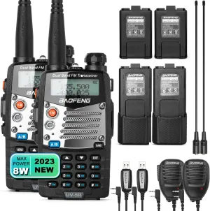 BaoFeng UV-5R Pro Ham Radio with 2 Rechargeable Battery, Dual-Band 2-Way Radio Handheld Walkie Talkies with Earpiece and Programming Cable (2 Pack)