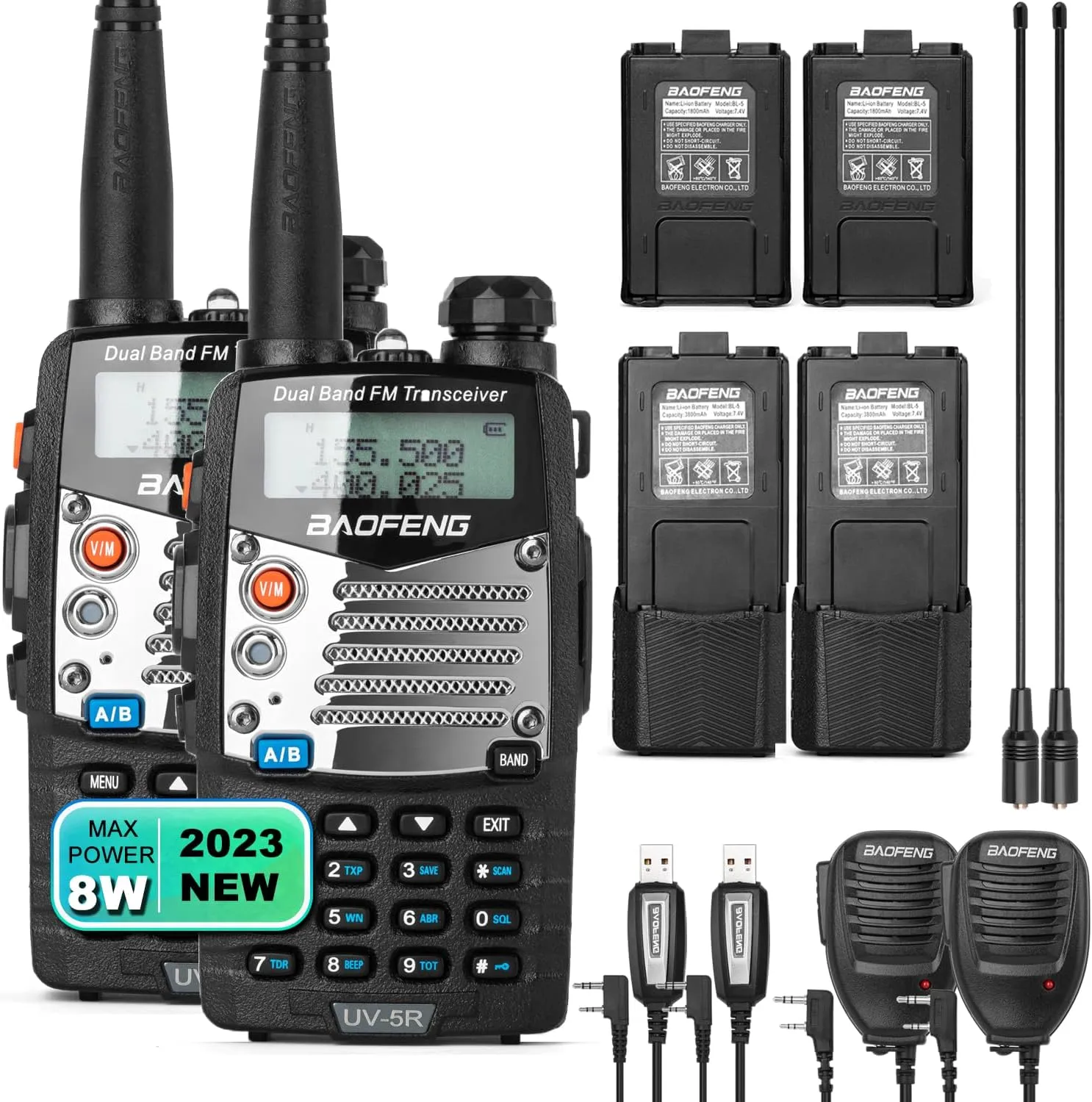 BaoFeng UV-5R Pro Ham Radio with 2 Rechargeable Battery, Dual-Band 2-Way Radio Handheld Walkie Talkies with Earpiece and Programming Cable (2 Pack)