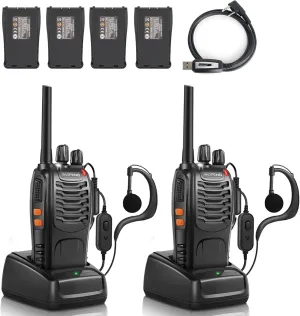 BaoFeng Walkie Talkies for Adults Long Range Rechargeable Walkie-Talkie with 4PCS Batteries & Earpieces with Mic, Portable FRS Two Way Radios for Business Camping Family Kids, Black BF-88A 2Pack
