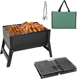 Barbecue Grill Portable & Foldable Small BBQ Grill Tailgating Essentials for Camping Traveling Picnics Garden Beach Party - Black