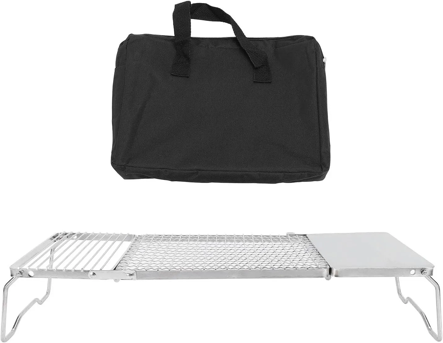 Barbecue Grill,Portable Campfire Grill, Tri-Fold Stainless Steel, 20.8 x 7.9 Inch Cooking Grate with Storage Bag for Outdoor Camping
