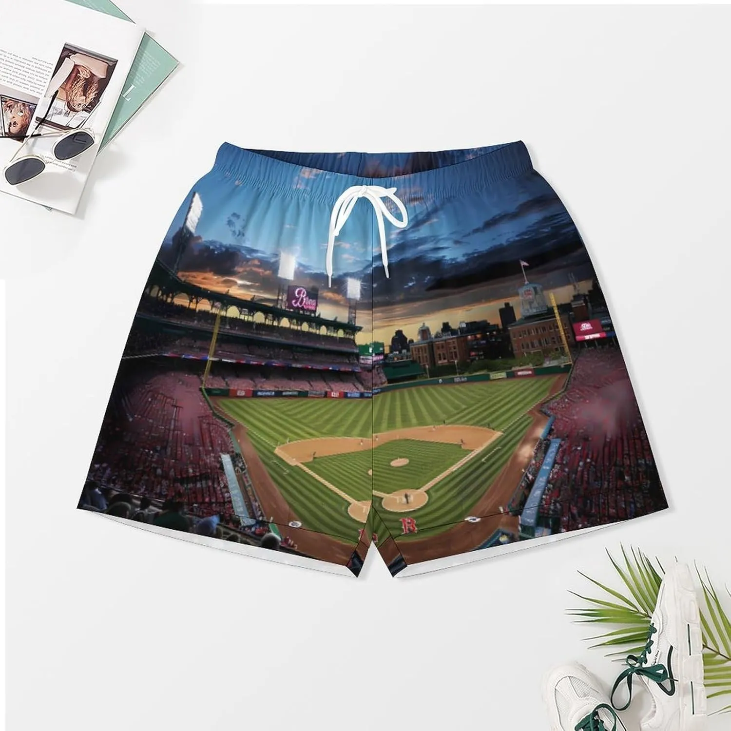 Baseball Ballpark Cityscape Women's Satin Pajama Set Short Sleeve Button Down Sleepwear Loungewear Pj Set