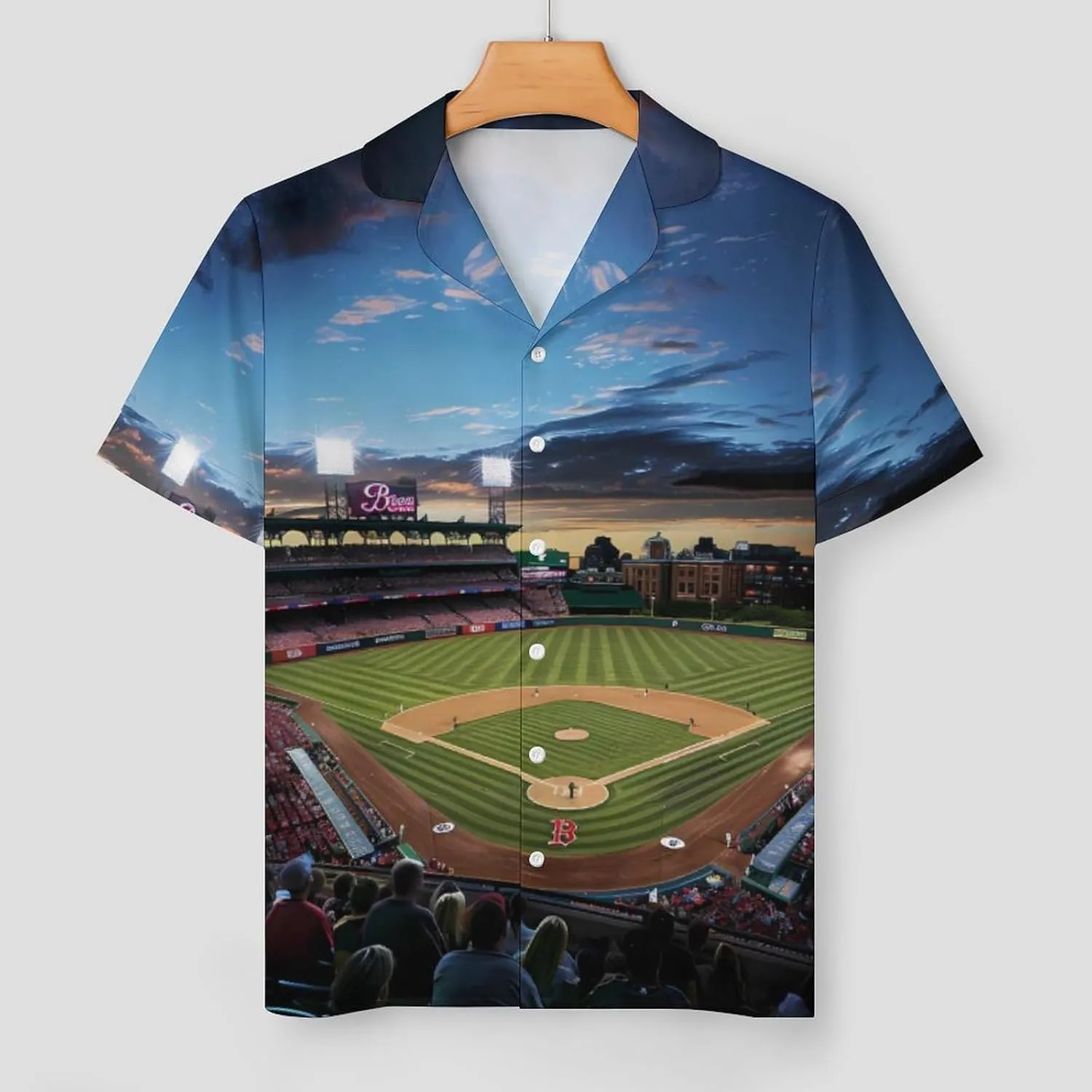 Baseball Ballpark Cityscape Women's Satin Pajama Set Short Sleeve Button Down Sleepwear Loungewear Pj Set