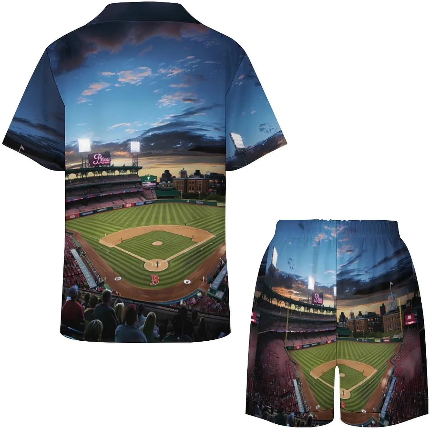 Baseball Ballpark Cityscape Women's Satin Pajama Set Short Sleeve Button Down Sleepwear Loungewear Pj Set