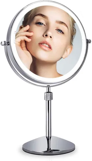 Bathroom Mirror Double-Sided Lighted Makeup Mirror, Tabletop Vanity Mirror 1X 7X Magnification with 27 LEDs Dimmable Natural Light, for Bathroom or Bedroom Table Top