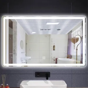 Bathroom Mirror, Rectangular Decorative LED Makeup Mirror with Anti-Fog and Smart Touch Buttons(White Light,27.6" L x 19.7" W)