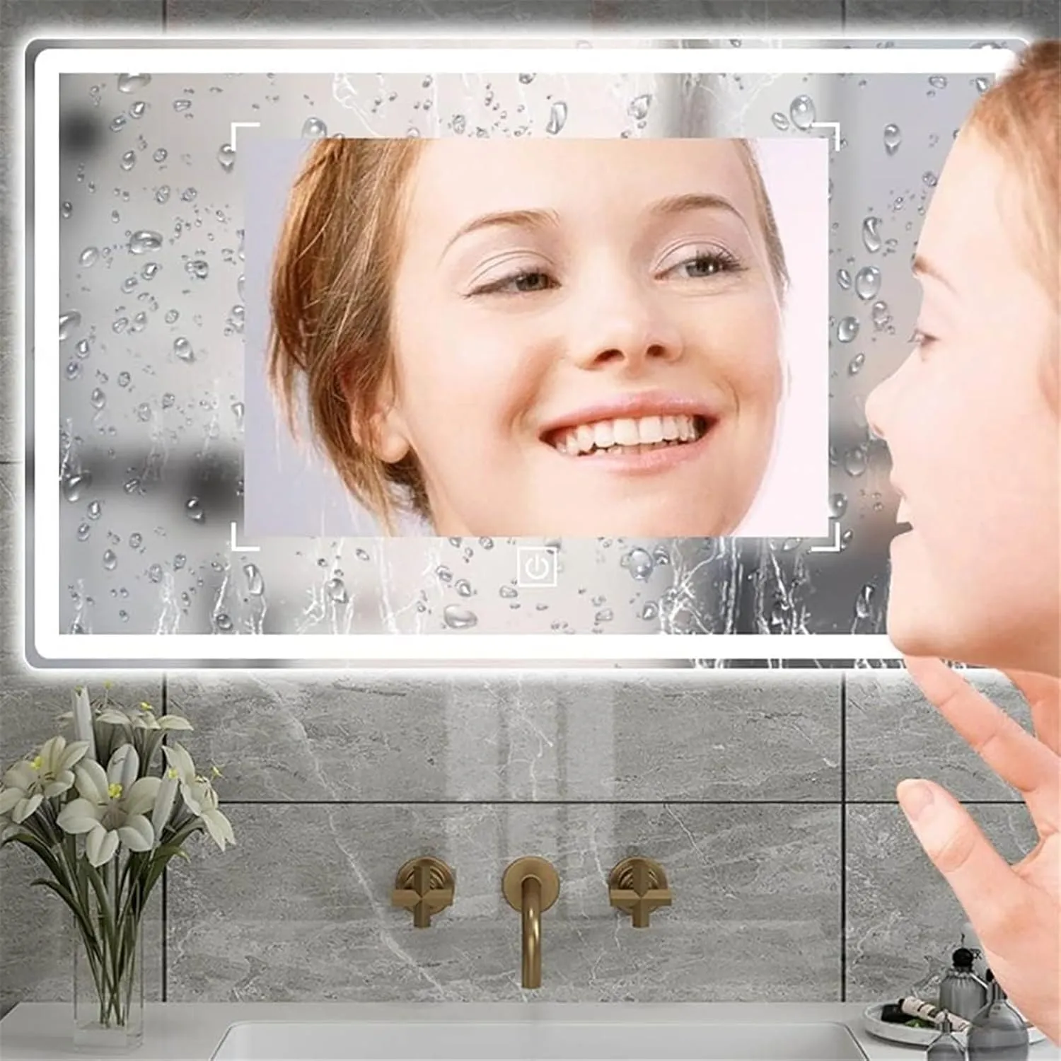 Bathroom Mirror, Rectangular Decorative LED Makeup Mirror with Anti-Fog and Smart Touch Buttons(White Light,27.6" L x 19.7" W)