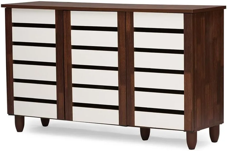 Baxton Studio Wholesale Interiors Gisela Oak and White 2-Tone Shoe Cabinet with 3 Doors