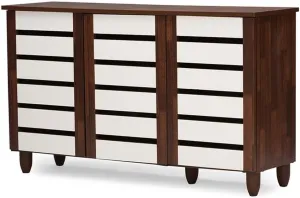 Baxton Studio Wholesale Interiors Gisela Oak and White 2-Tone Shoe Cabinet with 3 Doors