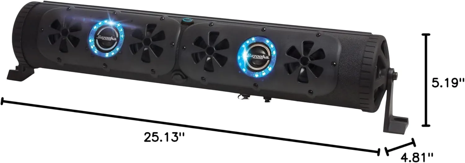 Bazooka 24-Inch G3 Bluetooth Party Bar | 450-watt Max Power | LED Lights | Party Button Music-Sharing | 8 Marine Grade Speakers | Off Road, Golf Cart, Marine and Outdoor Speaker System | BPB24-G3