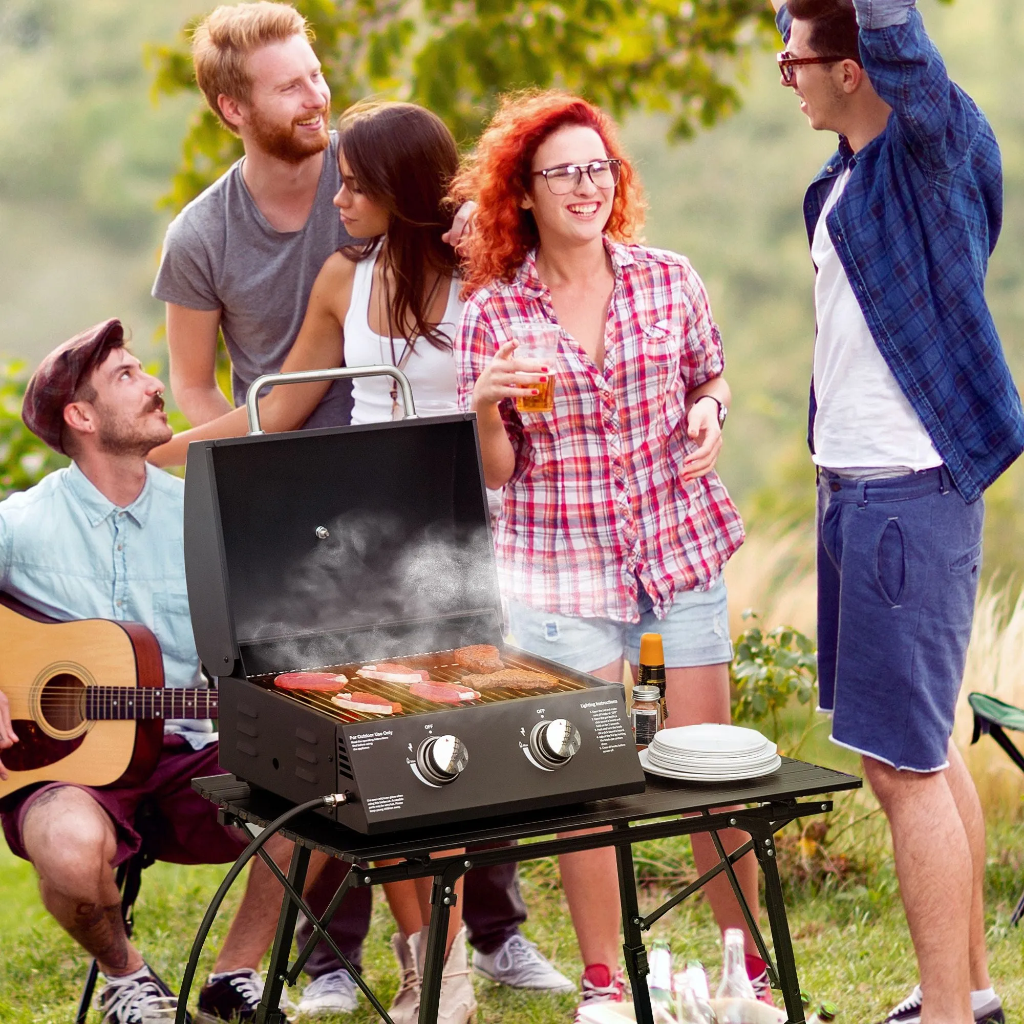 BBQ Artistic Legs 2 Burner Gas Optimized Foldable Tabletop Grill with Propane
