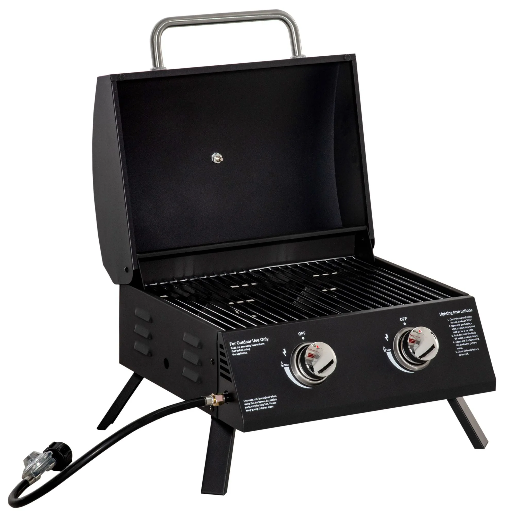 BBQ Artistic Legs 2 Burner Gas Optimized Foldable Tabletop Grill with Propane
