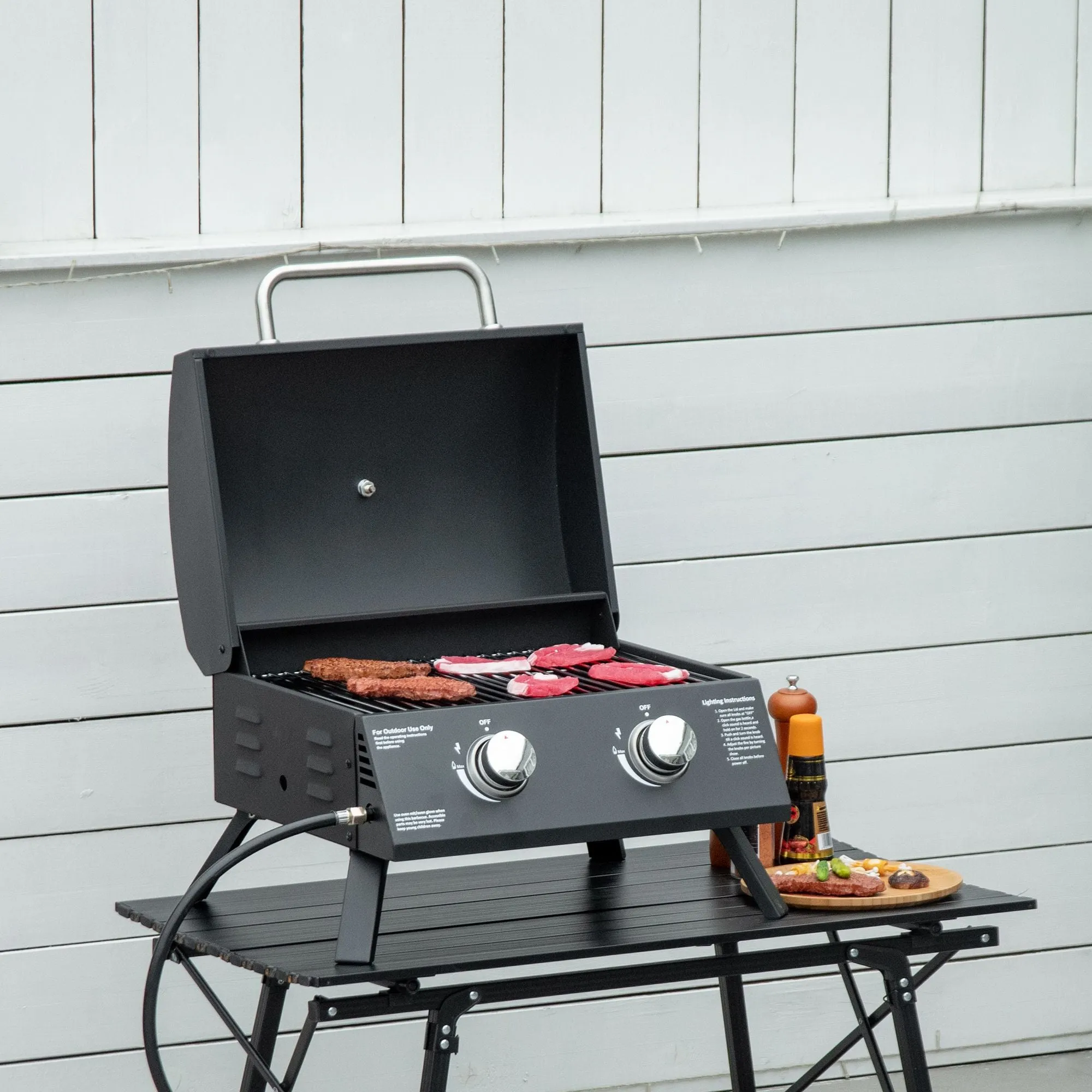 BBQ Artistic Legs 2 Burner Gas Optimized Foldable Tabletop Grill with Propane