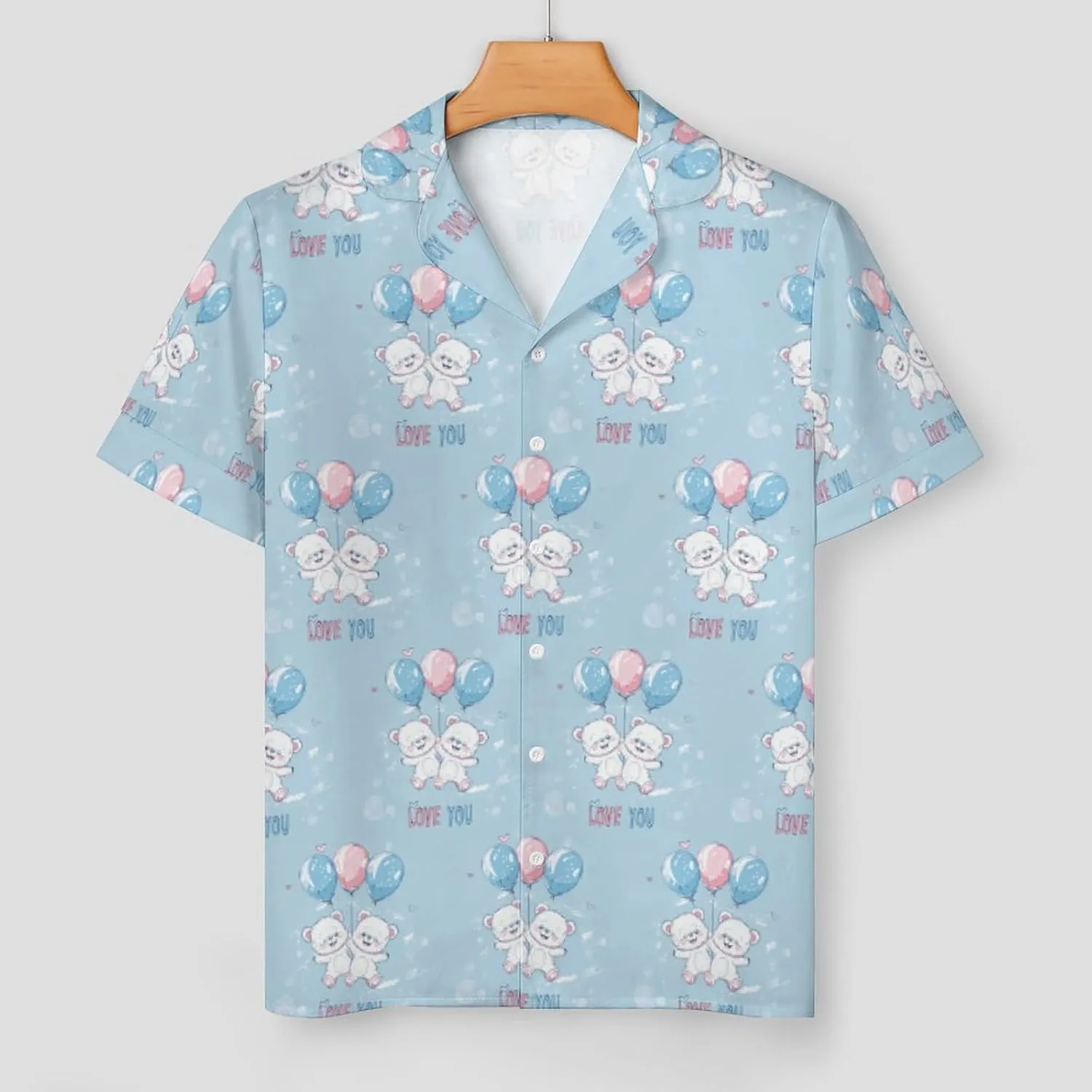 Bears Balloons Loves You Women's Satin Pajama Set Short Sleeve Button Down Sleepwear Loungewear Pj Set