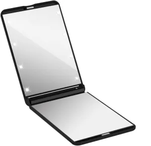 Beaupretty Lighted Makeup Mirror with LED Lights Compact Folding Design Rotation for Easy Viewing Portable Vanity Mirror for Home and Travel Use Black