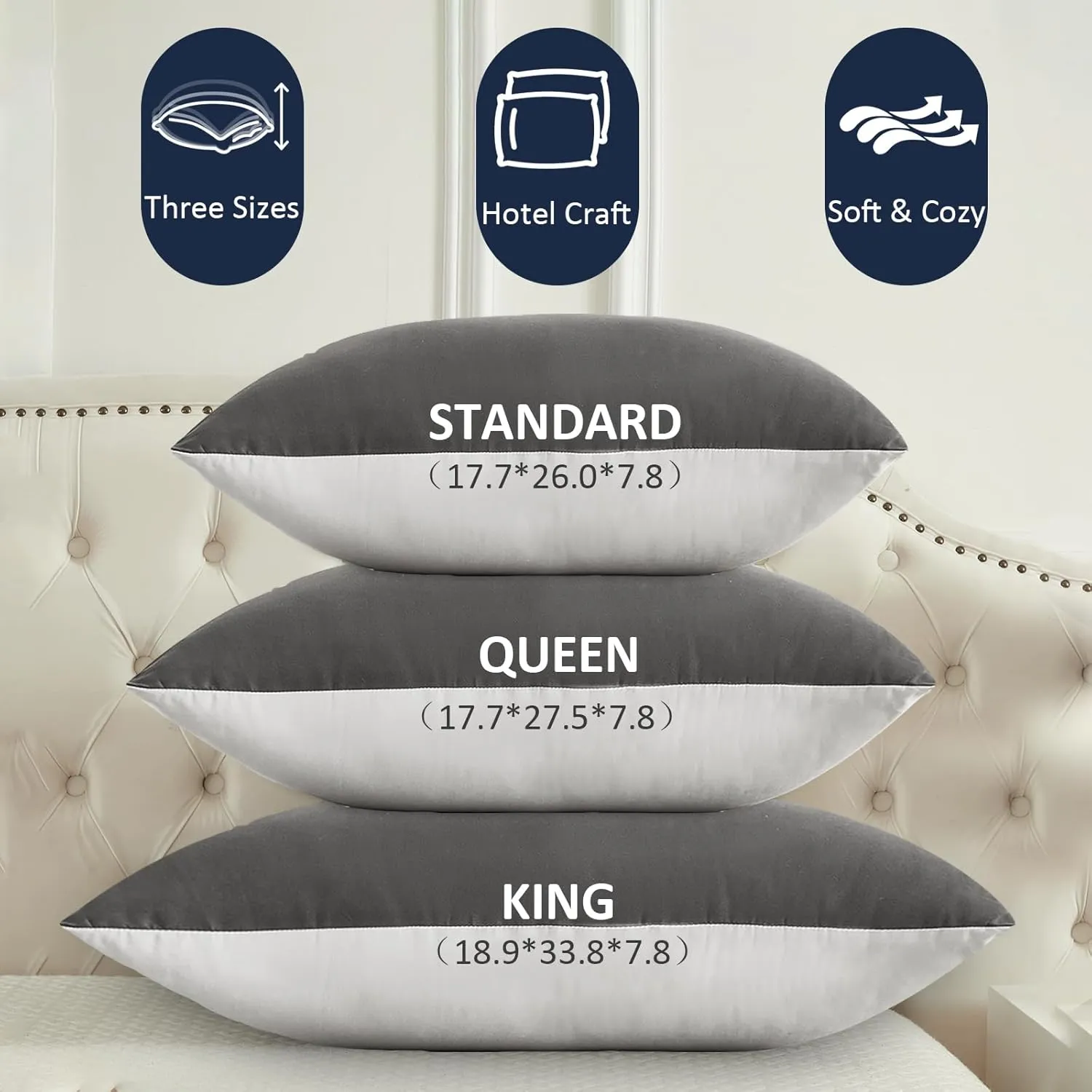 Bed Pillows for Sleeping - Pillows Queen Size Set of 4 Cooling Luxury Hotel Quality Pillow with Premium Plush Soft Down Alternative Fill for Side Back or Stomach Sleepers - Grey, 4 Pack
