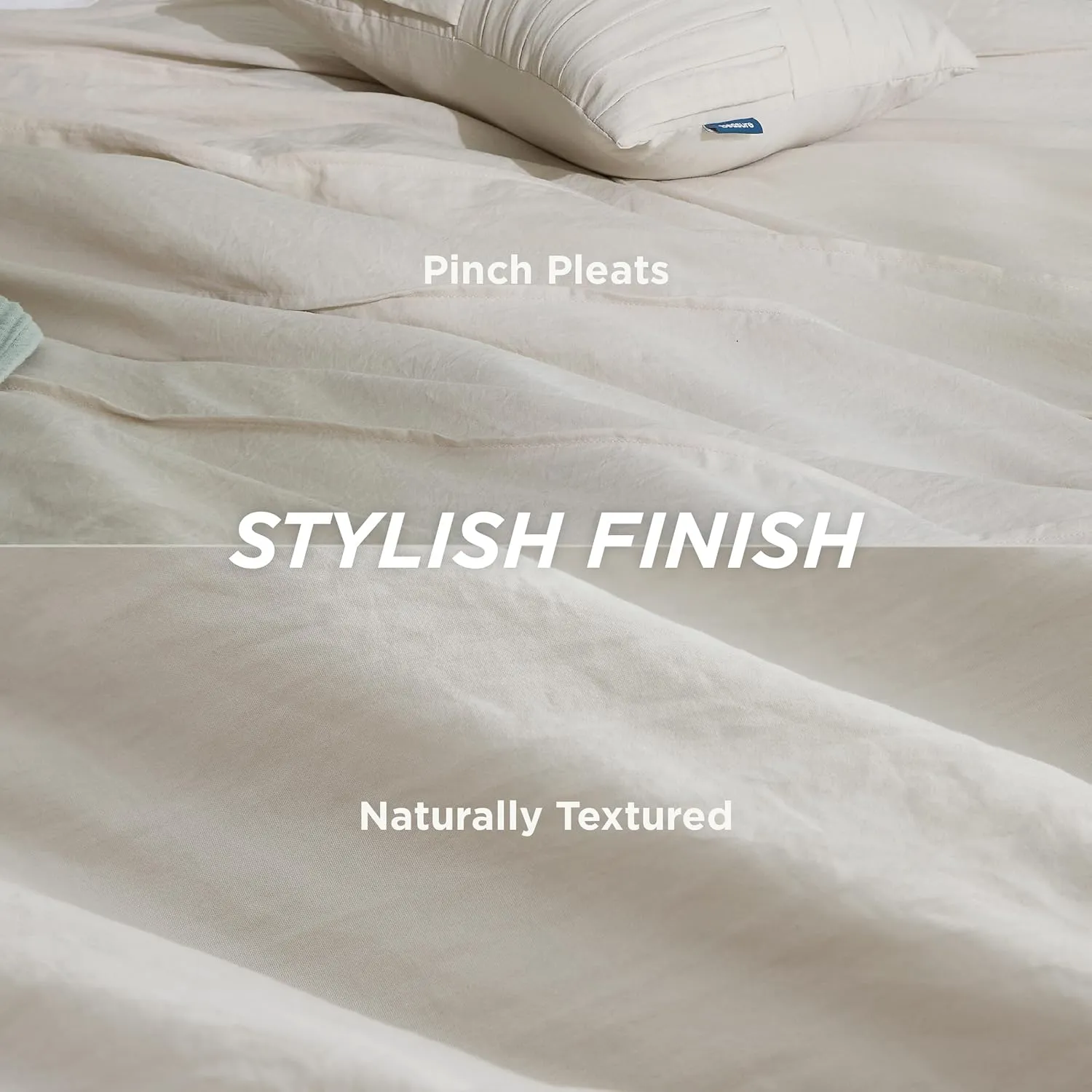 Bedsure Queen Comforter Set - 4 Pieces Pinch Pleat Bed Set, Beige Boho Bedding for All Season, 1 Soft Comforter, 2 Pillowcases, 1 Decorative Pillow