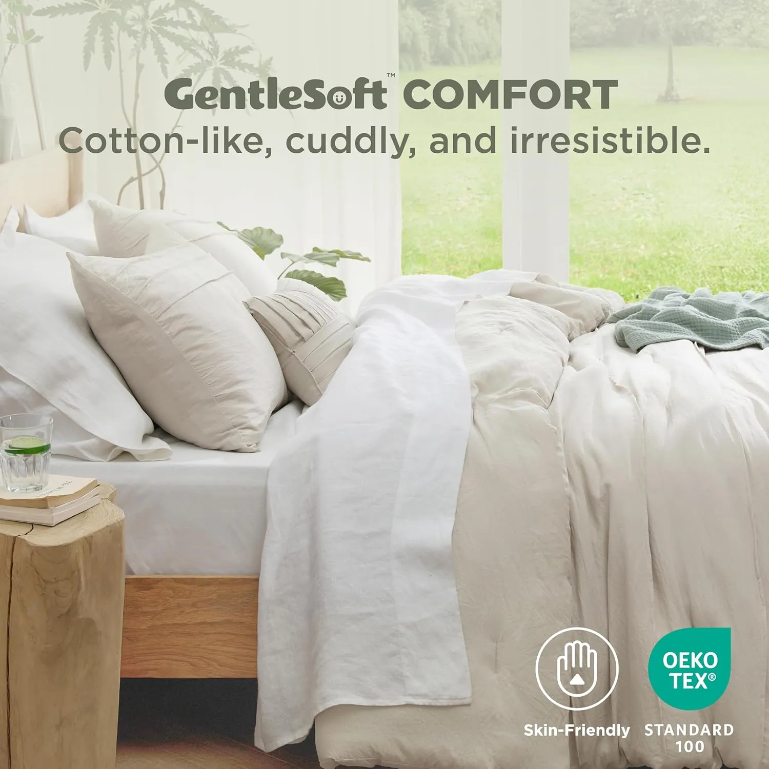 Bedsure Queen Comforter Set - 4 Pieces Pinch Pleat Bed Set, Beige Boho Bedding for All Season, 1 Soft Comforter, 2 Pillowcases, 1 Decorative Pillow