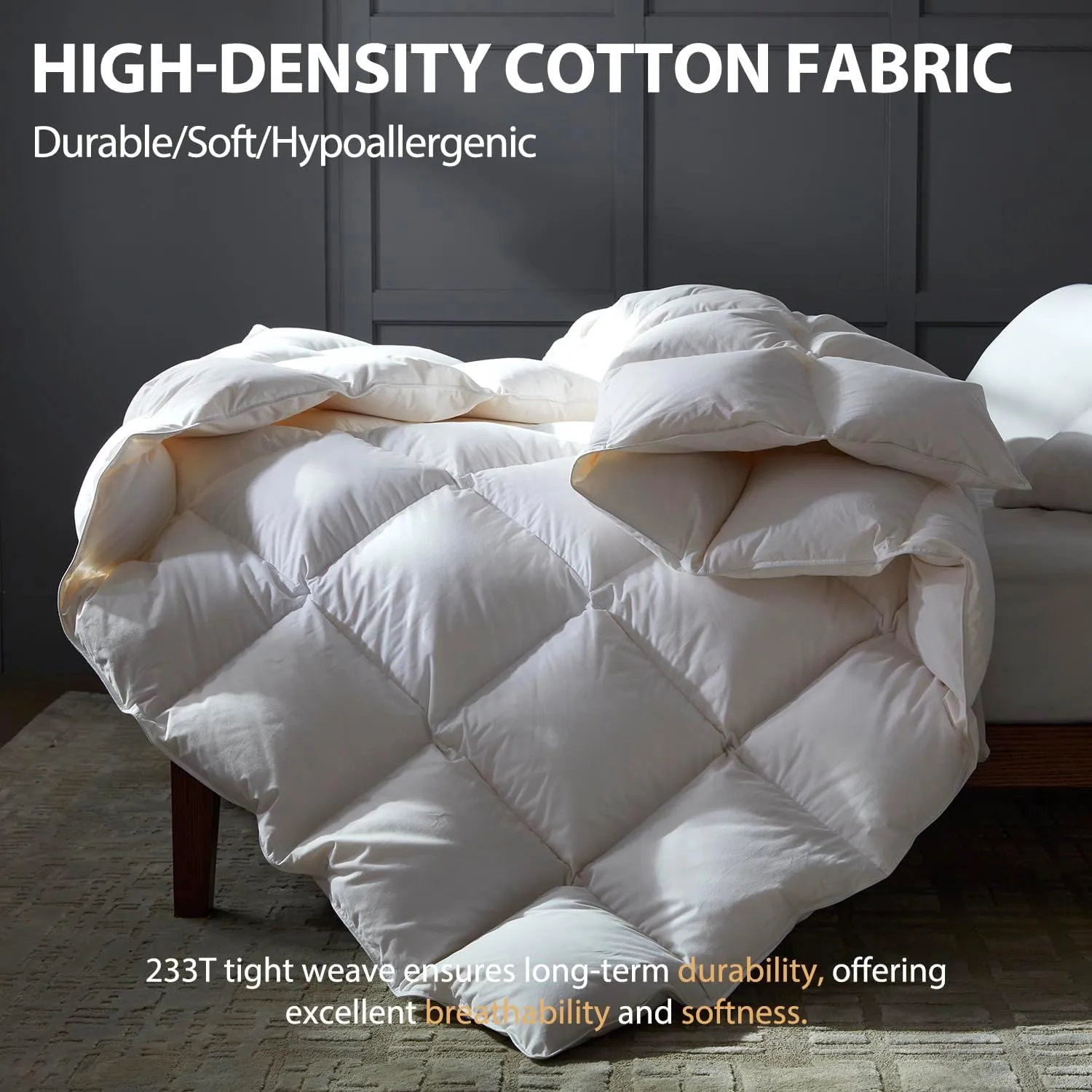 BedTreat Luxury Goose Down Comforter Twin Size,Premium Hotel collecton Duvet Insert for All Seasons with Ultra-Soft 100% Organic Cotton Cover and 8 Tabs,Fluffy and Medium Warmth(68"X90",White)