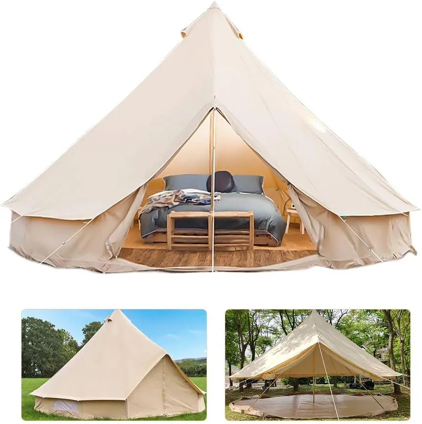 Bell Tent Canvas Mongolian Yurt Tent Double Layers Teepee Tent Outdoor Camping Family Tent Pyramids Indian Tent 4-Season