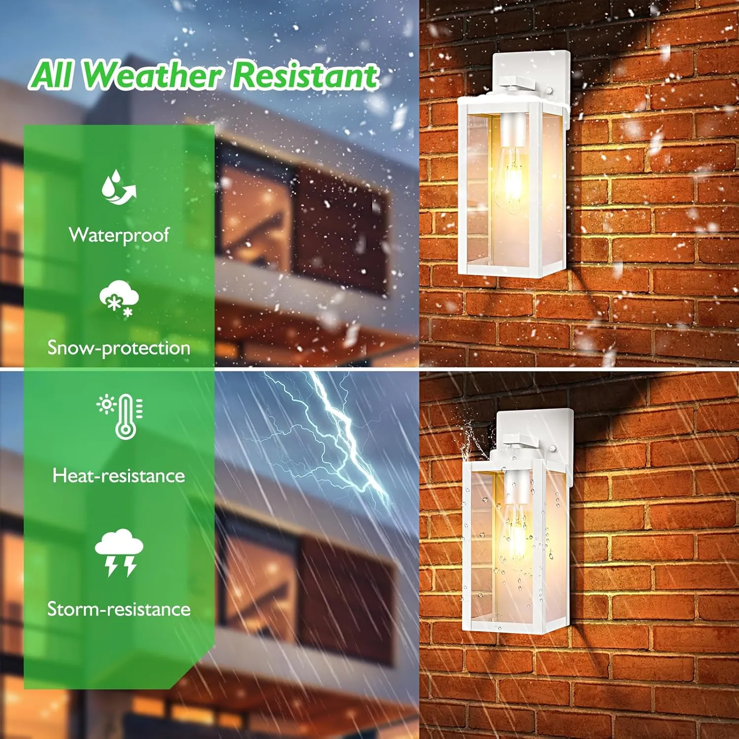 BesLowe Outdoor Wall Light Fixtures, Exterior Waterproof Wall Lanterns, White Porch Sconces Lighting with E26 Sockets & Glass Shades, Modern Wall Lamps for Patio Front Door Entryway