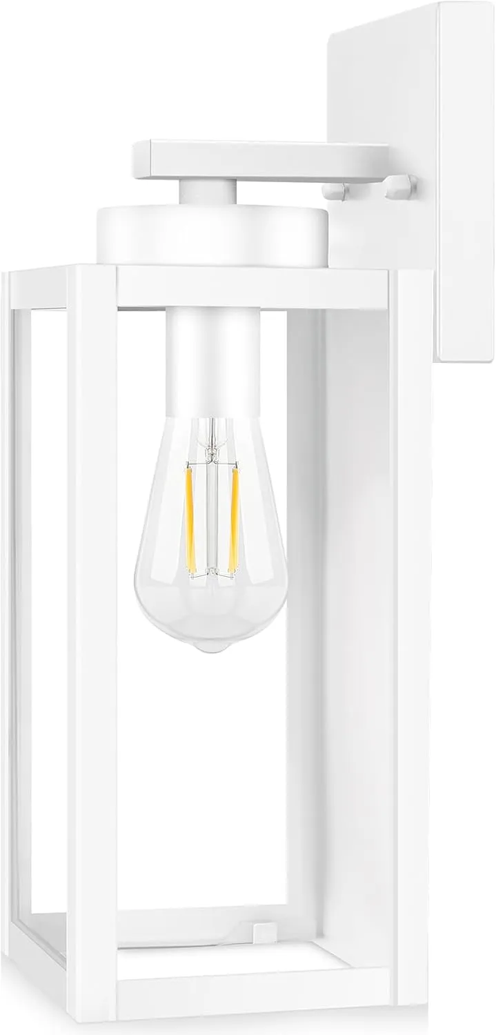 BesLowe Outdoor Wall Light Fixtures, Exterior Waterproof Wall Lanterns, White Porch Sconces Lighting with E26 Sockets & Glass Shades, Modern Wall Lamps for Patio Front Door Entryway