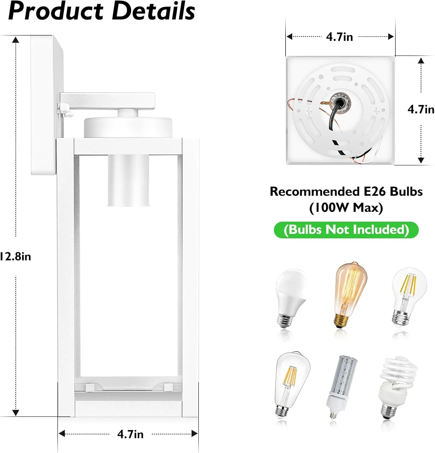 BesLowe Outdoor Wall Light Fixtures, Exterior Waterproof Wall Lanterns, White Porch Sconces Lighting with E26 Sockets & Glass Shades, Modern Wall Lamps for Patio Front Door Entryway