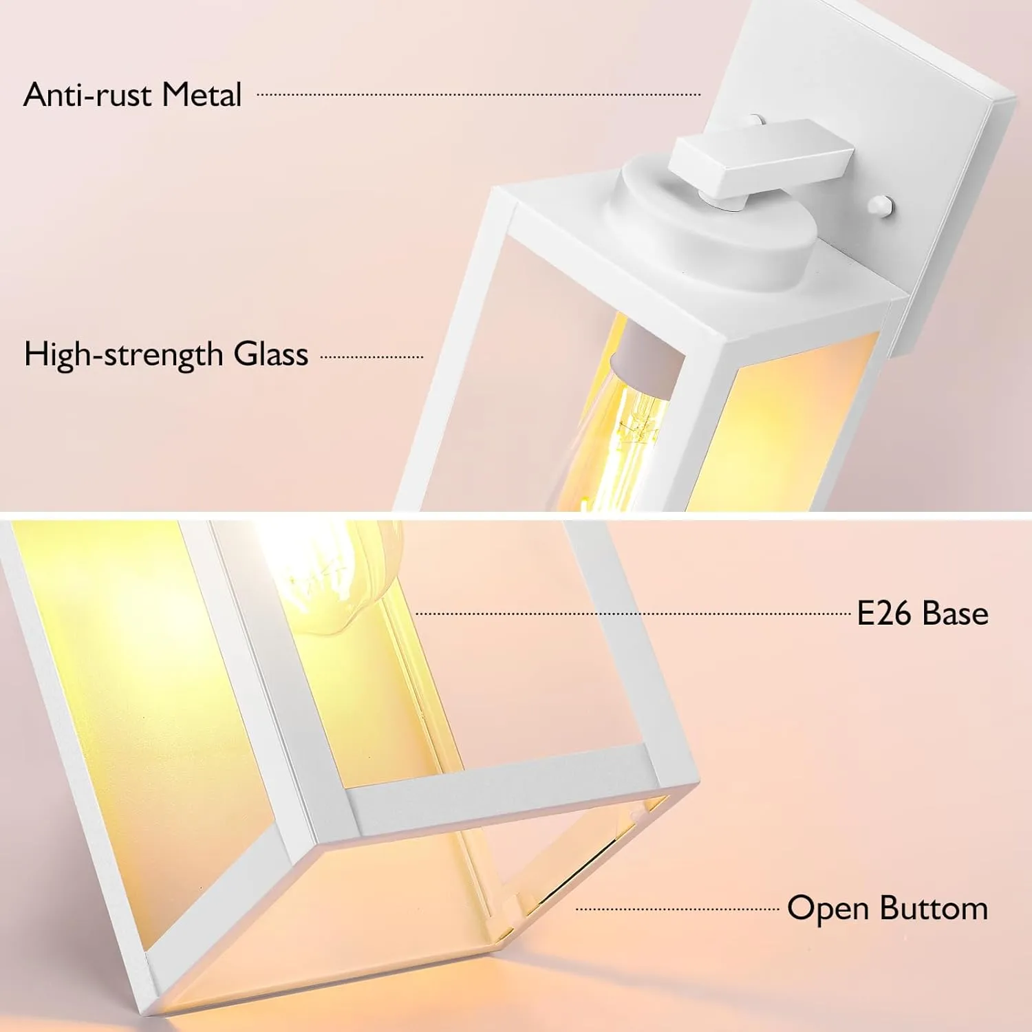 BesLowe Outdoor Wall Light Fixtures, Exterior Waterproof Wall Lanterns, White Porch Sconces Lighting with E26 Sockets & Glass Shades, Modern Wall Lamps for Patio Front Door Entryway