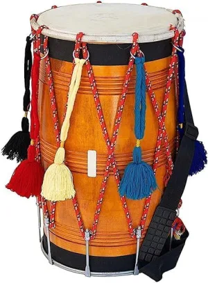 Bhangra Dhol Drum Orange Mango Wood Straight Punjabi Dhol with Padded Bag Nylon Strap Beaters for Festivals Performances Practice
