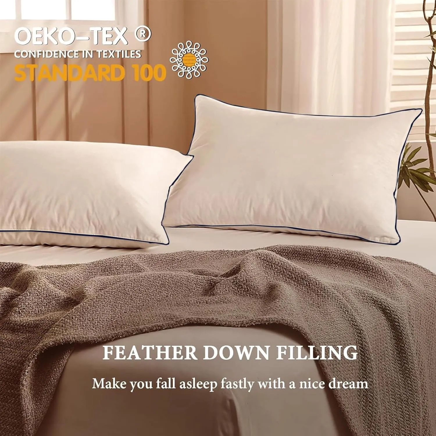 BHZ Goose Down Feather Pillow Standard Size, Luxury Hotel Alternative Collection Bed Pillow for Sleeping Firm Soft Support for Side & Back Sleepers, Navy, 20x26 Inch, 1 Pack