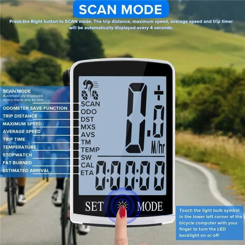 Bike Computer and Bicycle Odometer Wireless Big Secrren 3.3IN MPH KM/H Bike Speedometer with Automatic Wake-Up Cycling Old School Speed Tracker Multi-Functions