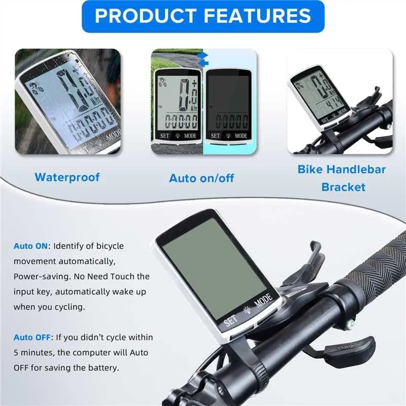 Bike Computer and Bicycle Odometer Wireless Big Secrren 3.3IN MPH KM/H Bike Speedometer with Automatic Wake-Up Cycling Old School Speed Tracker Multi-Functions