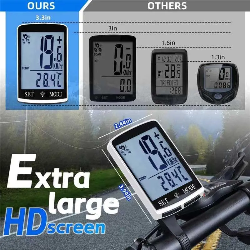 Bike Computer and Bicycle Odometer Wireless Big Secrren 3.3IN MPH KM/H Bike Speedometer with Automatic Wake-Up Cycling Old School Speed Tracker Multi-Functions