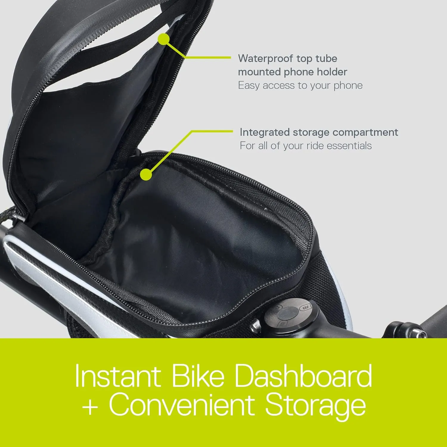 Bike Handlebar Bag for Phone - Top Tube Cycling Accessories with Waterproof Transparent Pouch for Adult Mountain and Road Bicycles with Reflective Material for Safety - Bikepacking Front Bag