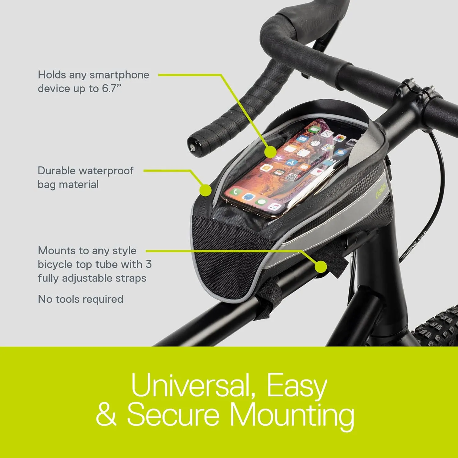 Bike Handlebar Bag for Phone - Top Tube Cycling Accessories with Waterproof Transparent Pouch for Adult Mountain and Road Bicycles with Reflective Material for Safety - Bikepacking Front Bag