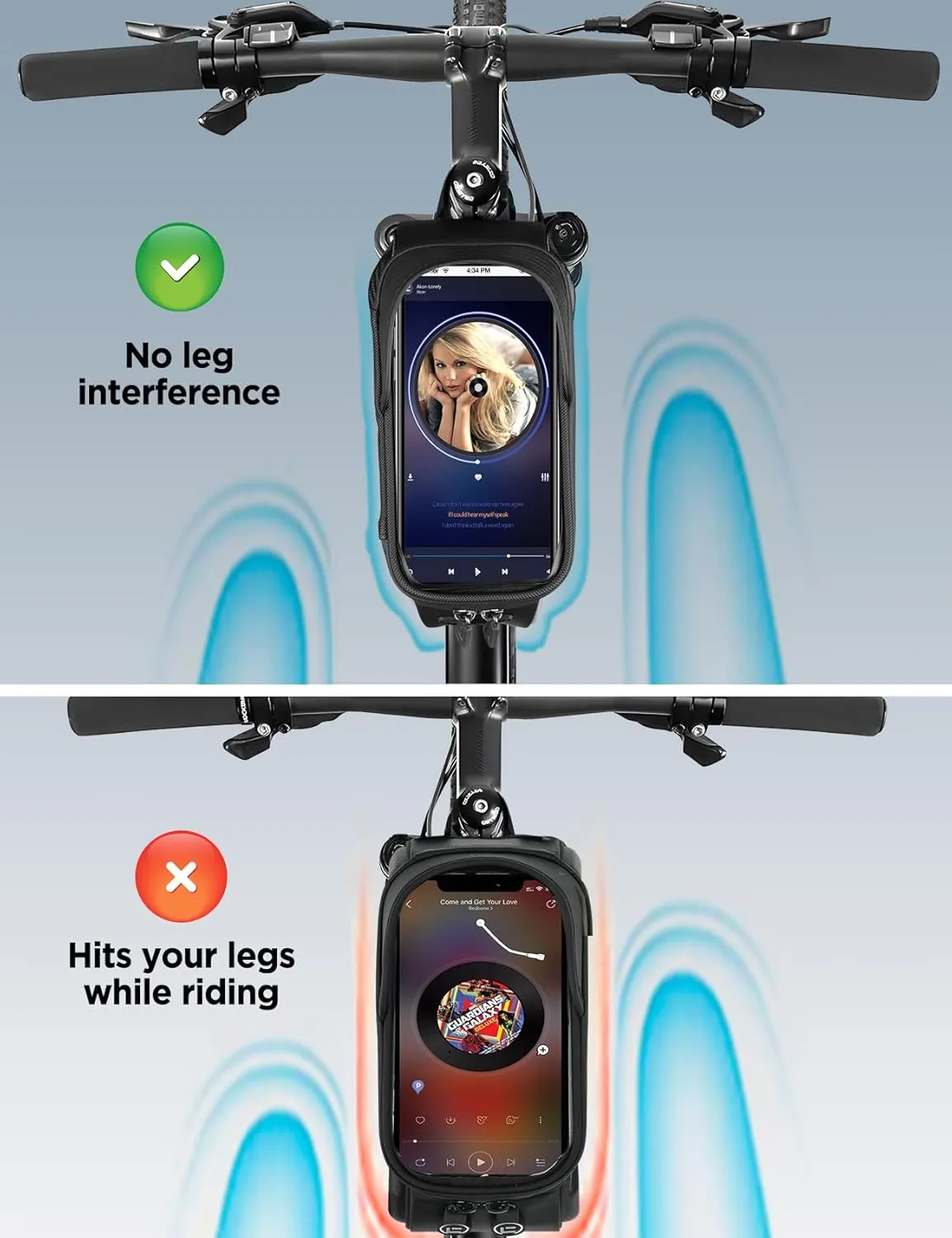 Bike Phone Holder Bag, EVA Waterproof Bicycle Front Frame Bag, Bike Accessories Cycling Pouch with Sensitive TPU Touch-Screen, Bicycle Phone Mount with Rain Cover for Phone under 6.5"(Black, 6.5 inch)