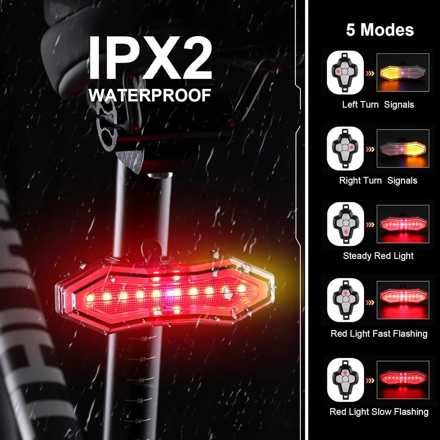 Bike Turn Signals,Bright Bicycle Turn Signals Front Back IPX5 Waterproof Wireless Remote Control Rear Bike Light USB Rechargeable LED Bike Flashlight for Mountain Bike,Bicycle,Scooter